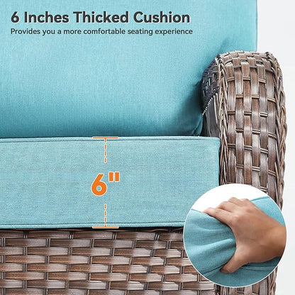 Luxury 6" Outdoor Cushions for Patio Furniture, 24x24x6" Thick Seat Cushion Set of 7, Fade Resistant Couch Chair Replacement Cushions High Density Deep Wicker Chair Cushion w/ Removable Cover, Teal