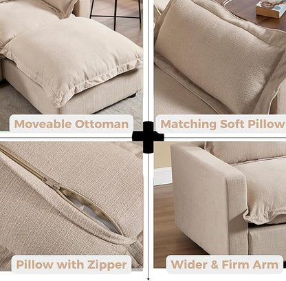 chairus 68" Love Seat Sofa with Ottoman Upholstered Linen Deep Seat Couch with Pillow Modular Oversized Couch Sleeper for Living Room, Bedroom, Reception Room, Apartment, 2-Seater/Oatmeal