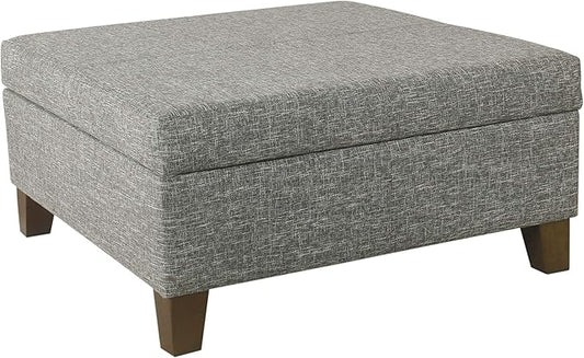 HomePop Square Storage Ottoman with Wood Legs, Slate Gray
