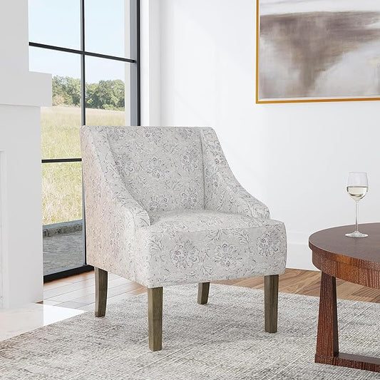 Mid Century Modern Accent Chair Wingback Living Room Chair Comfy Upholstered Scooped Armchair Fabric Side Chair with Wood Legs for Small Space, Bedroom, Apartment, Office, Waiting Room (Linen)