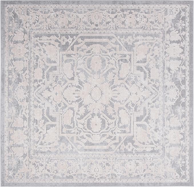 SAFAVIEH Area Rug 5' Square - Reflection Collection - Light Grey & Cream, Non-Shedding & Easy Cleaning, Ideal for Living Room, Bedroom (RFT665C)