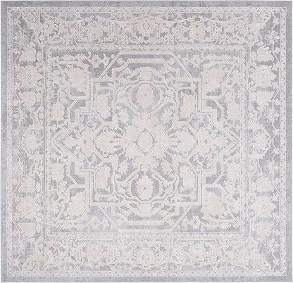 SAFAVIEH Area Rug 5' Square - Reflection Collection - Light Grey & Cream, Non-Shedding & Easy Cleaning, Ideal for Living Room, Bedroom (RFT665C)