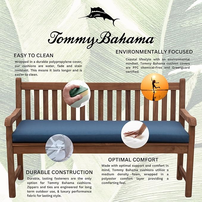 Tommy Bahama Bench Cushion, 44" X 19" X 2.5", Bamboo Bay Cobalt