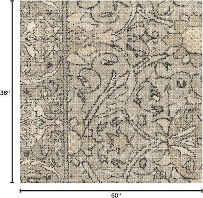 RUGGABLE x Morris & Co Washable Area Rug – Montreal Natural Stone 3x5, Stain-Resistant, Non-Slip – Small Machine Washable Rugs for Living Room, Bedroom, Hallway, Entryway & Office–with Standard Pad