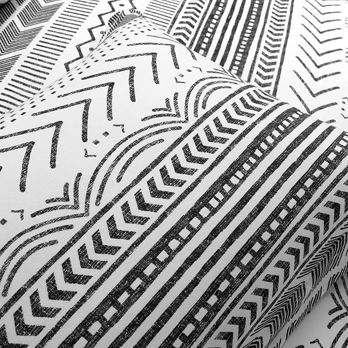 Lush Decor Hygge Geo Reversible 3 Piece Cotton Duvet Set, Full/Queen, Black & White