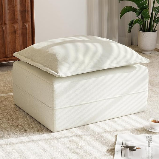 Hobestluk Rectangular Cloud Memory Foam Ottoman for Couch Comfy Couch Footrest with Removable Cover Ideal for Living Room Bedroom or Office as Extra Seating or Coffee Table (Beige, Ottoman)