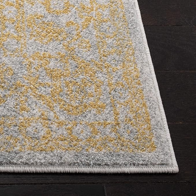 SAFAVIEH Evoke Collection Area Rug - 6'7" Square, Ivory & Gold, Distressed Design, Non-Shedding & Easy to Clean, Ideal for Living Room, Bedroom, Dining Space (EVK256B)