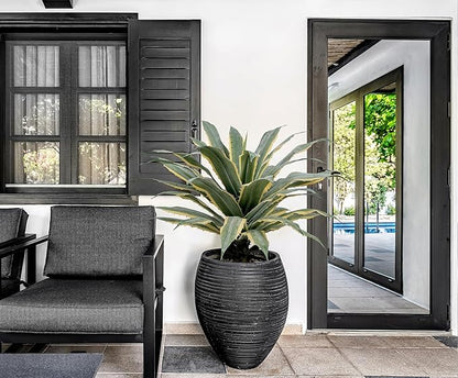 SUNPRAIRIE 32 Inch Tall Large Faux Agave Plant with Two-Tone Sawtooth Edged Leaves; Planted in Black Pot with Real Stone Pebbles. Large Artificial Plants Indoor and Outdoor.