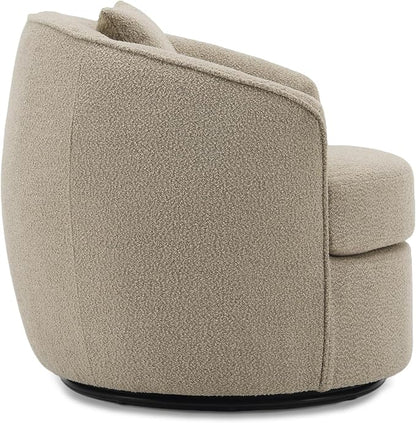 Swivel Accent Chair, Modern Upholstered Boucle Barrel Arm Chairs with Pillow for Living Room, 360 Degree Round Swivel Sherpa Armchair with Round Base for Bedroom Club (1, Light Brown)