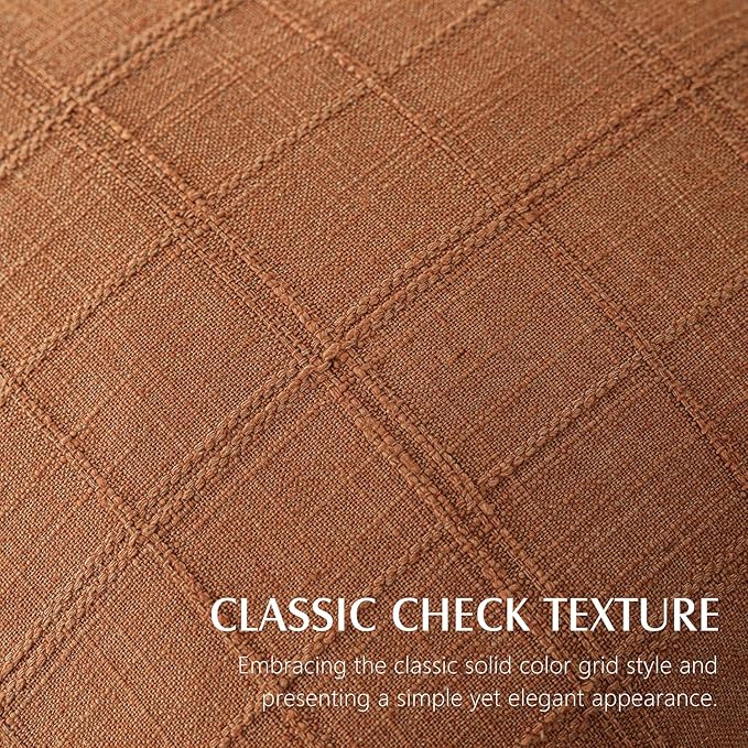Foindtower Set of 2 Decorative Linen Check Throw Pillow Covers Neutral Farmhouse Vintage Cushion Covers Modern Boho Home Decor for Sofa Chair Couch Bedroom Living Room,22×22 Inch,Orange