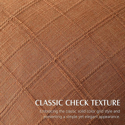 Foindtower Set of 2 Decorative Linen Check Throw Pillow Covers Neutral Farmhouse Vintage Cushion Covers Modern Boho Home Decor for Sofa Chair Couch Bedroom Living Room,16×16 Inch,Orange