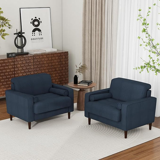 Oversized Accent Chair Set of 2, Corduroy Fabric Mid Century Modern Armchair with Large Seat for Living Room Bedroom Reading