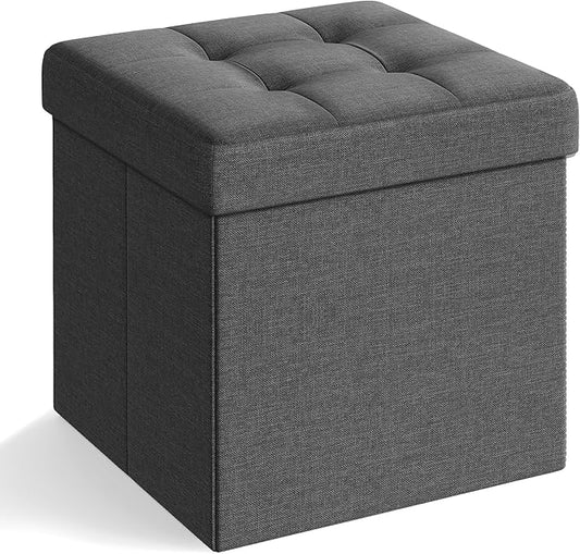 SONGMICS Storage Ottoman, Foldable Small Ottoman Foot Rest, 15 Inches Foot Stool, Cube Ottoman with Storage, Load up to 660 lb, for Living Room, Bedroom, Dorm, Dark Gray ULSF27Z