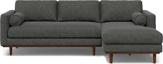 SIMPLIHOME Morrison Right Sectional Sofa in Woven-Blend Recycled Polyester Fabric, Charcoal Grey, 102-inches Wide, L-Shaped Couch with Right Chaise for the Living Room and Family Room