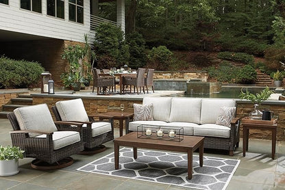 Signature Design by Ashley Paradise Trail Outdoor Swivel Upholstered Lounge Chair with All Weather Cushion, Set of 2, Cleanable Performance Fabric, Beige