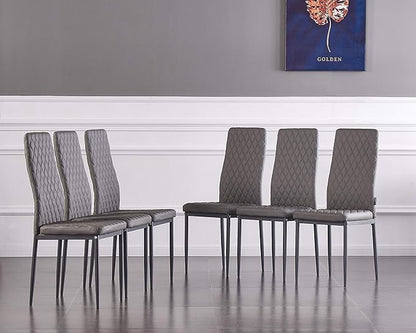 JT Modern Minimalist Dining Chair Fireproof Leather Sprayed Metal Pipe Diamond Grid Pattern Restaurant Home Conference Chair Set of 4 Or 6 (6, Light Gray)