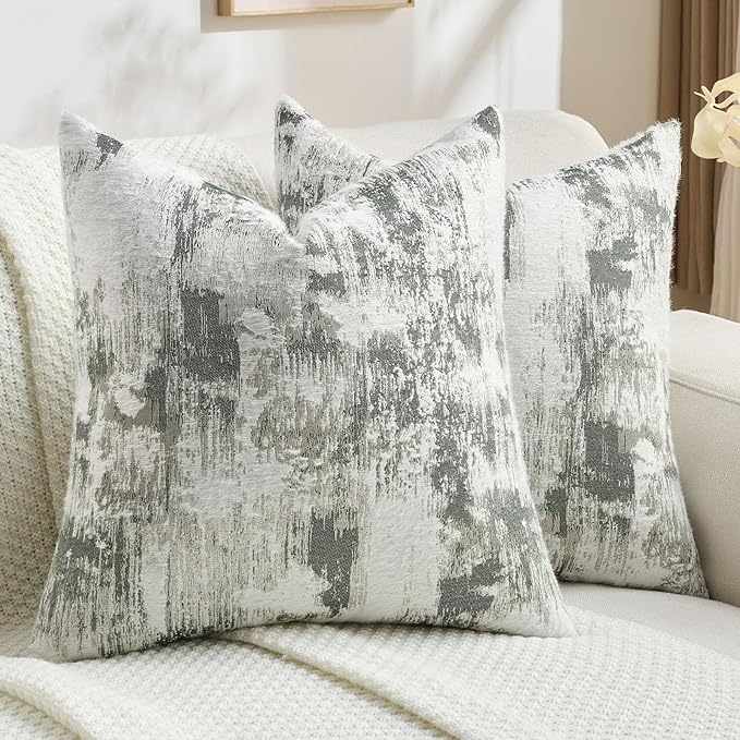 FUTEI Dark Green White Decorative Throw Pillow Covers 20x20 Inch Set of 2,Soft Faux Cashmere Jacquard - Textured & Cozy Cushion Case,Modern Home Decor for Couch Bed Living Room