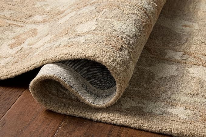 Loloi Chris Loves Julia Dorothea Collection DRT-02 Khaki/Dove 8'-6" x 11'-6" Area Rug Wool Neutral Floral Living Room Bedroom Carpet