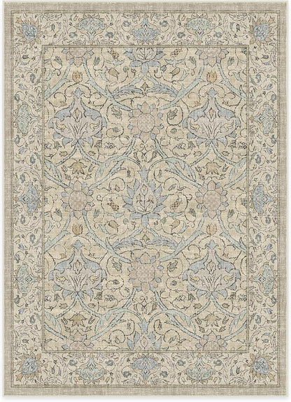 RUGGABLE x Morris & Co Washable Area Rug – Montreal Natural Blue 5x7, Stain-Resistant, Non-Slip – Medium Machine Washable Rugs for Living Room, Bedroom, Hallway, Entryway & Office–with Standard Pad
