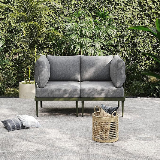 Sundale Outdoor 2 Pieces Metal Patio Furniture Set, Outdoor Sectional Sofa w/6 Inch Olefin Cushion, Modern Outdoor Conversation Sets