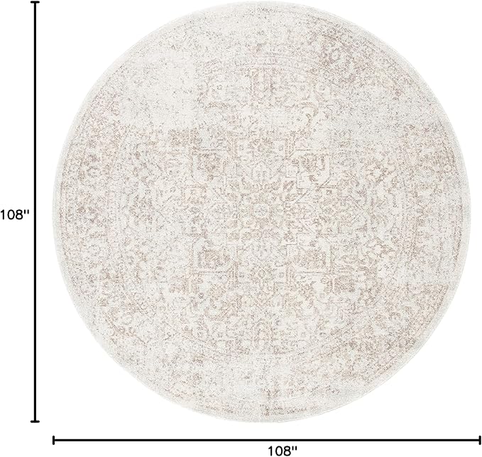 SAFAVIEH Evoke Collection Area Rug - 9' Round, Ivory & Taupe, Distressed Design, Non-Shedding & Easy to Clean, Ideal for Living Room, Bedroom, Dining Space (EVK256E)