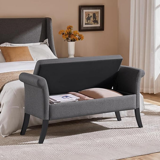 Yaheetech Ottoman with Storage, 52" Storage Ottoman Bench with Safety Hinge, Upholstered Bench with Seating for Bedroom, Living Room, Holds up to 661 lb, Dark Gray