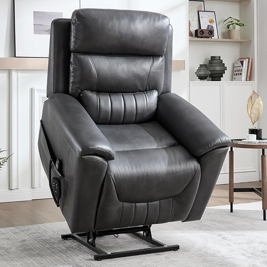 Power Lift Recliner Chair for Elderly People, Dual Motor Lay Flat Recliner with Vibration Massage and Heat, Heavy Duty Motion Mechanism Standing Assistance Reclining Chair, Faux Leather Dark Gray