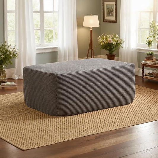 37.1" Ottoman for Couch, Plush Corduroy Memory Foam Ottoman Cloud Boneless Sectional Couch for Living Room Foot Stools No Assembly Require, Stripe Corduroy,Gray
