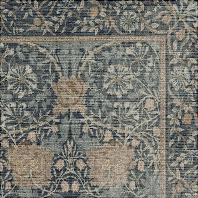 RUGGABLE x Morris & Co Washable Area Rug– Honeysuckle & Tulip Blue 2x3, Stain-Resistant, Non-Slip –Small Machine Washable Rugs for Living Room, Bedroom, Hallway, Entryway & Bathroom–with Standard Pad