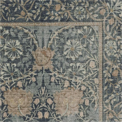 RUGGABLE x Morris & Co Machine Washable Area Rug – Honeysuckle & Tulip Blue 6x9, Stain-Resistant, Non-Slip – Medium Rugs for Living Room, Bedroom, Hallway, Entryway & Office–with Cushioned Pad