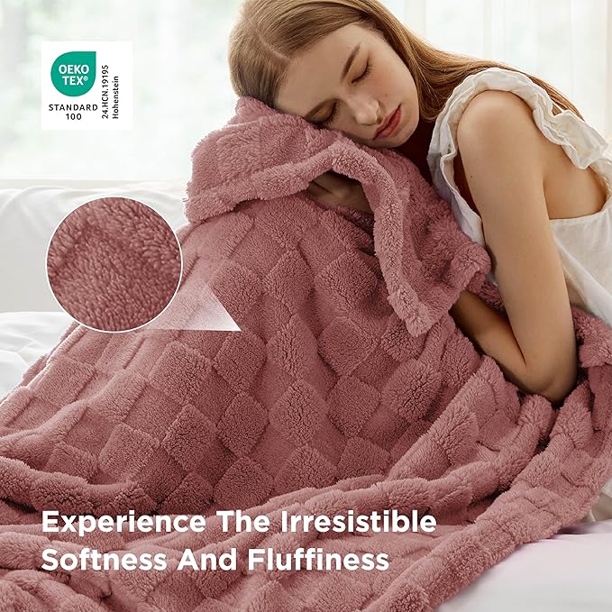Bedsure GentleSoft Dusty Pink Throw Blanket for Couch - Checkered Fleece Blankets Gifts for Women Men Girls, Cute Soft Cozy Throw for Bedroom Home Decor Gifts, 50x60 Inches