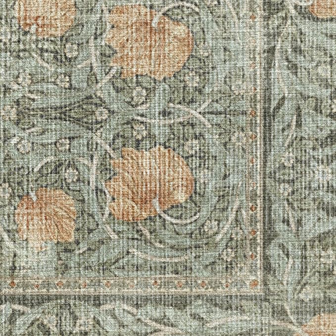 RUGGABLE x Morris & Co Machine Washable Area Rug – Pimpernel Vintage Green 2x3, Stain-Resistant, Non-Slip – Small Rugs for Living Room, Bedroom, Hallway, Entryway & Bathroom–with Cushioned Pad