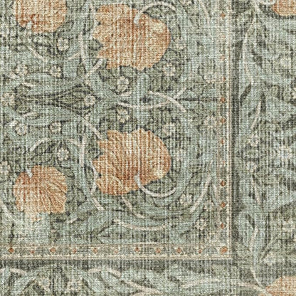 RUGGABLE x Morris & Co Machine Washable Runner Rug – Pimpernel Vintage Green 2.5x7, Stain-Resistant, Non-Slip – Washable Rug for Hallway, Entryway, Living Room & Kitchen–with Standard Pad