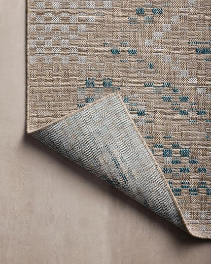 Loloi Amber Lewis Topanga Collection TOP-04 Natural/Aqua 5'-3" x 7'-6" Indoor/Outdoor Area Rug