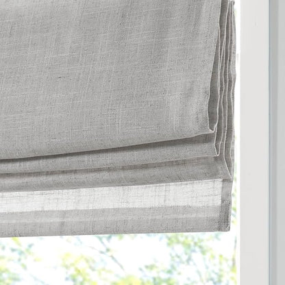 Madison Park Kyler Cordless Roman Shades - Single Panel, Lightweight Linen Blend Fabric, Natural Design, Easy Installation, Light Filtering Window Blind, Bedroom, Living Room Decor 27" W x 64" H Grey