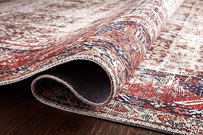 Loloi Layla Collection LAY-12 Ivory/Brick 2'-6" x 12'-0" .13" Thick Runner Rug, Soft, Durable, Vintage Inspired, Distressed, Low Pile, Non-Shedding, Easy Clean, Printed, Living Room Rug