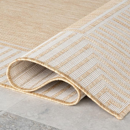 nuLOOM 8x10 Outdoor/Indoor Asha Area Rug, Tan, Casual Design with Striped Border, Stain Resistant, Highly Durable, for Patio, Balcony, Bedroom, Living Room, Dining Room, Bathroom