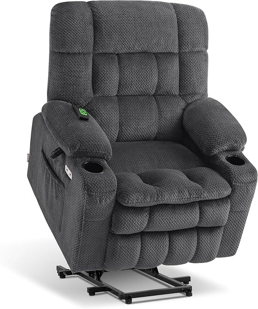 MCombo Dual Motor Power Lift Recliner Chair for Elderly, Lay Flat Lift Chair with Heat and Massage, Petite Lift Chair, Cup Holders, USB A&C Ports, Fabric 7893 (Small, Dark Gray)