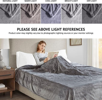 Beautyrest Heated Electric Blanket for Cold Weather, Fast Heating Heated Blanket, Auto Shut Off, Virtually Zero EMF, Multi Heat Setting, UL Certified, Grey Queen (90 inx84 in)