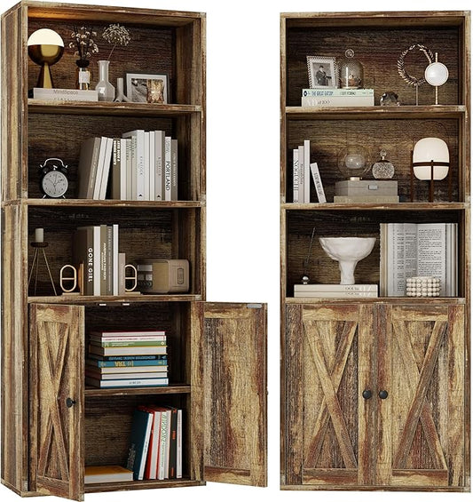 IRONCK Industrial Bookshelves and Bookcases with Doors 11.8 in Depth Set of 2 Floor Standing 5 Shelf Display Storage Shelves Bookcase Home Decor Furniture for Home, Office, Living Room, Bedroom