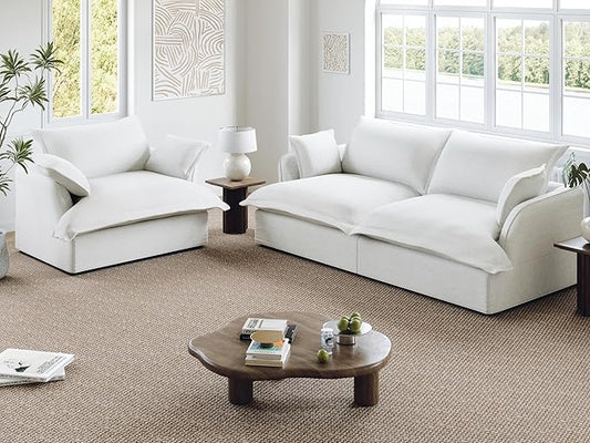 82” Modular Sectional Sofa, Comfy Down Fill Cloud Couch, Loveseat with Single Seater, Small Couch with Washable Cover, Sectional Couches for Living Room Small Apartments, Cream White