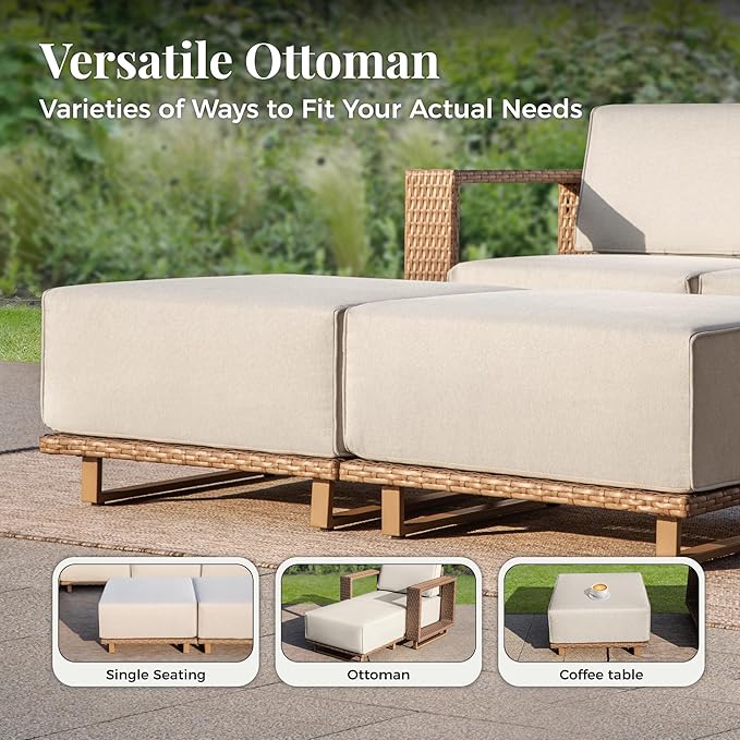Outdoor Patio Furniture Set, 6 Piece Outdoor Rattan Wicker Sofa Couch, Sectional Outdoor Conversation Sets with 10" Extra Thick Cushions for Deck Backyard Lawn