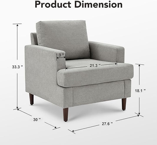 Mid-Century Accent Chair,Modern Linen Fabric Armchair for Living Room,Comfy Upholstered Reading Accent Chairs for Bedroom,Single Sofa Chair with Wood Legs (Light Grey, 2 Pack)