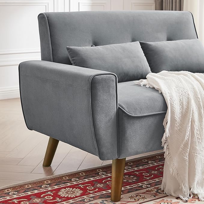 48.8" Small Loveseat Sofa, Mid Century Modern Love Seat Couch with Back Cushions and Plastic Legs, 2 Seater Couches for Living Room, Bedroom, Small Spaces, Light Grey