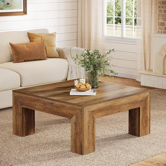 Tribesigns Farmhouse Square Coffee Table for Living Room, 39.37-Inch Low Large Center Tea Accent Table with Sturdy Legs, Easy Assembly (Rustic Brown)