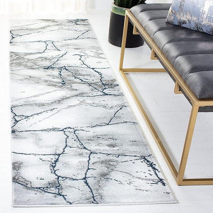 SAFAVIEH Craft Collection Runner Rug - 2'3" x 12', Ivory Grey & Blue, Modern Abstract Design, Non-Shedding & Easy Care, Ideal for High Traffic Areas in Living Room, Bedroom (CFT877M)