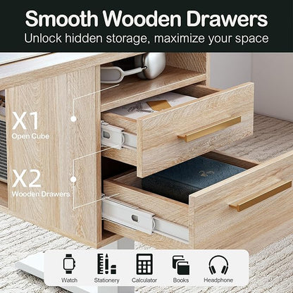 Standing Desk with 4 Drawers, 47.2 x 23.6 Inch Whole Piece Height Adjustable Electric Sit Stand Desk, Computer Home Office Workstation with Open Storage Shelf, Light Walnut