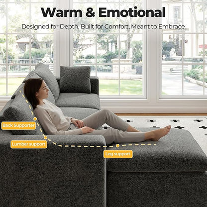 108.3" Cloud Sectional Couches for Living Room, L-Shape Couch with Ottoman, 3 Seater Modular Sectional Sofa with Deep Seats for Bedroom Office