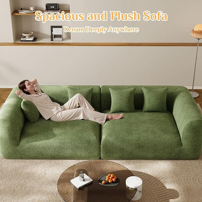 120'' Oversized Sectional Couches for Living Room Boneless Modular Sectional Sofa Plush Chenille Cloud Modular Couch Modern Sectionals with Deep Seat, No Assembly Required, 4 Seater, Green