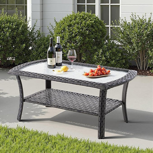 4 Pieces Wicker Patio Furniture - All-Weather PE Wicker Outdoor Conversation Bistro Set Loveseat Chairs with Table,Outdoor Rattan Sofa Chairs High Back Deep Seating,Light Grey